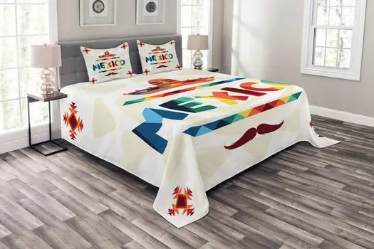 Мексиканское покрывало ABAKUHAUS, Sombrero Aztec, комплект с моющимися наволочками, для односпальных кроватей 264 x 220 см, разноцветный