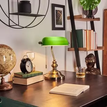 »Mezzovilla« Настольная лампа с 1 лампочкой из металла под старинную латунь. hofstein, зеленый