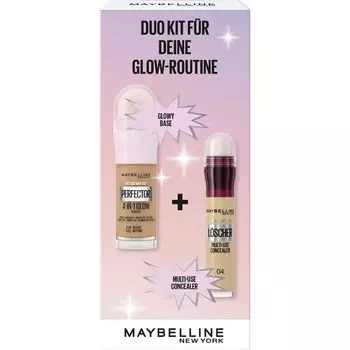 Мгновенный антивозрастной перфектор «Сияющий макияж 4-в-1» 02 Средний цвет + ластик Многоразовый консилер 04 Мед Maybelline New York, 1 шт.