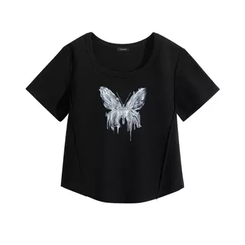 Mianzhi Хлопковая женская футболка, Белый (Сияющая бабочка выиграла тендер)