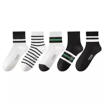 Mianzhuwu B&C.Room Мужские носки до колена B&C.Room, Пять пар (2 черных + 2 черных брусья + черные полосы)