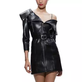 Miara Женское асимметричное мини-платье из искусственной кожи Alice and Olivia, черный