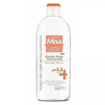 Мицеллярная вода для сухой кожи 400 мл - удаление макияжа с лица и глаз с глицерином Mixa