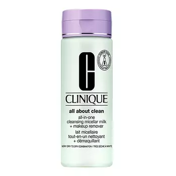 Мицеллярное очищающее молочко all about clean all-in-one cleansing micellar milk+makeup remover 1 & 2 Clinique, 200 мл