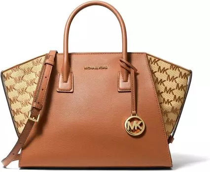 Michael Kors Avril Большая кожаная сумка-тоут с молнией сверху и вышивкой Кошелек (CUOIO)