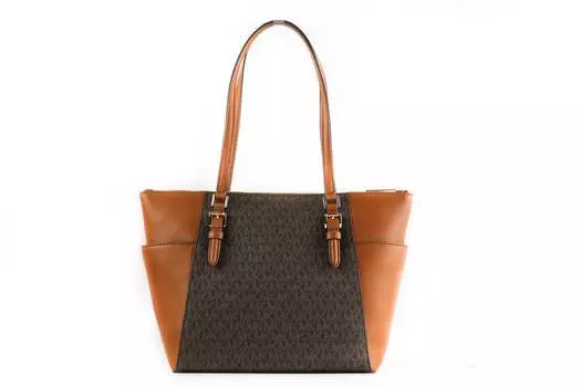 Michael Kors Charlotte Signature Кожаная женская большая сумка-тоут с молнией сверху, коричневый
