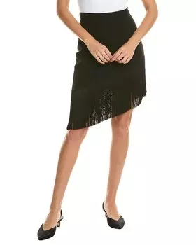 Michael Kors Collection Креповая асимметричная шерстяная мини-юбка с бахромой, черный