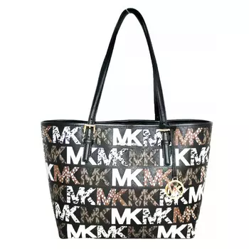 MICHAEL KORS Дорожная кожаная сумка-шоппер Jet Set, сумка-шоппер через плечо, женская, черного цвета, многоцветная, среднего размера
