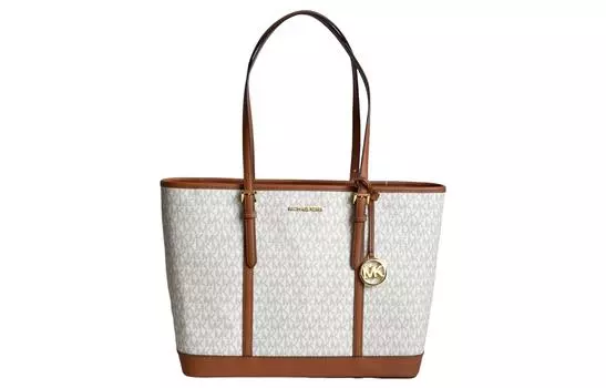MICHAEL KORS Дорожная кожаная сумка-тоут Jet Set, сумка-шоппер, сумка через плечо, большого размера, женская, ванильно-белая