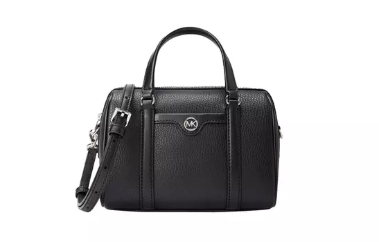 MICHAEL KORS Дорожная сумка-цилиндр Boston из искусственной кожи, на одно плечо, женская, цвет "трубы", черный/молочно-белый