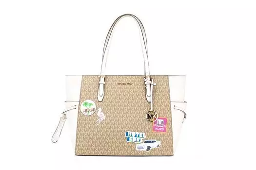 Michael Kors Gilly Большая дорожная женская сумка-тоут из ПВХ с принтом Майами, мультиколор