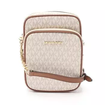 Michael Kors Jet Set Дорожная сумка через плечо из кожи с покрытием Canvas Сумка на выходные, коричневый/белый