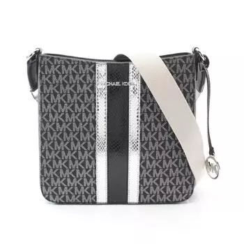 Michael Kors Jet Set Дорожная сумка через плечо из кожи с покрытием Canvas Сумка на выходные, черный/серебряный
