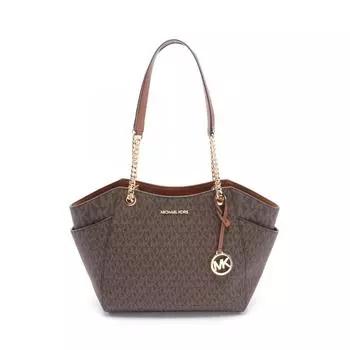 Michael Kors Jet Set Дорожная сумка-тоут из кожи с покрытием из холста Сумка для выходных, коричневый