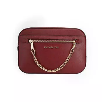 Michael Kors Jet Set East West Большая женская сумка через плечо из кожи вишневого цвета с цепочкой и молнией, мультиколор