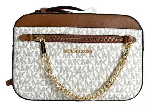 Michael Kors Jet Set East West Chain Signature Сумка через плечо MK, цвет Vanilla Mk/Gold