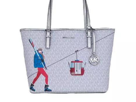 Michael Kors Jet Set Girls Print Medium Signature Сумка-тоут на плечо из ПВХ (яркий женский мульти), белый
