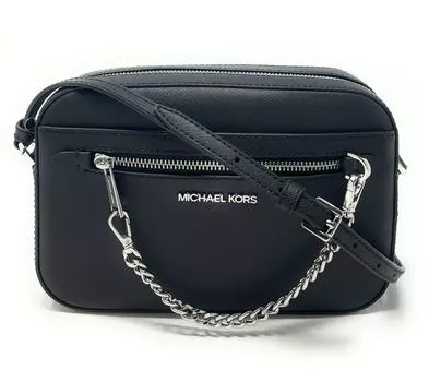 MICHAEL KORS Jet Set Сумка через плечо из сафьяновой кожи с цепочкой на молнии, цвет Black/Sv