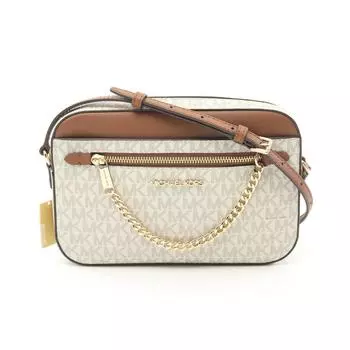 Michael Kors Jet Set сумка через плечо из кожи с покрытием Canvas, коричневый/белый