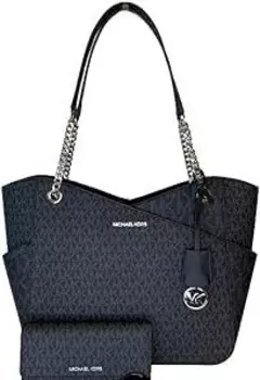 Michael Kors Jet Set Travel Большая сумка на плечо с цепочкой в комплекте Кошелек Jet Set Travel Trifold (Signature MK Black)