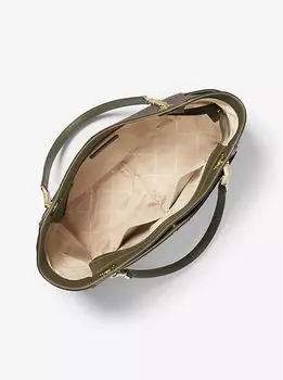 Michael Kors Jet Set Travel Большая сумка на плечо с цепочкой и крючком для сумочки (Signature MK Brown/Olive)