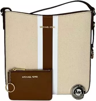Michael Kors Jet Set Travel, большая сумка через плечо через плечо в комплекте с крючком для сумки SM TZ (в полоску для багажа)