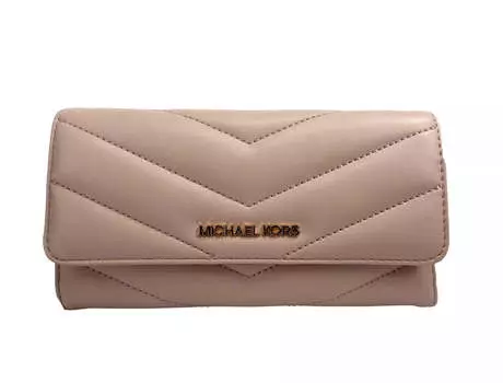 Michael Kors Jet Set Travel Большой стеганый кожаный кошелек тройного сложения Пудра Женские румяна, цвет multi