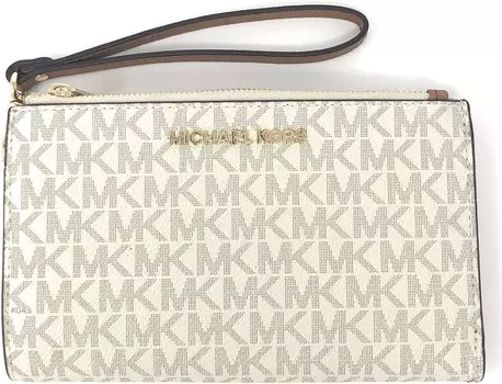 Michael Kors Jet Set Travel Double Zip Wristlet - Signature PVC, 2019 Styles 35F8GTVW0B / 35F8STVW0B (Vanilla / Acorn)
