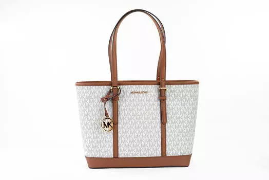Michael Kors Jet Set Travel Маленькая сумка-тоут из ПВХ цвета слоновой кости, мультиколор