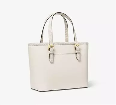 Michael Kors Jet Set Travel Маленькая сумка-тоут с откидным верхом на молнии Сумка через плечо из сафьяновой кожи Кошелек (светло-кремовый мульти)