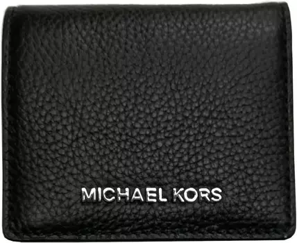 Michael Kors Jet Set Travel Средний футляр для карт Двойной кошелек Галька из кожи Серебристая фурнитура Черный