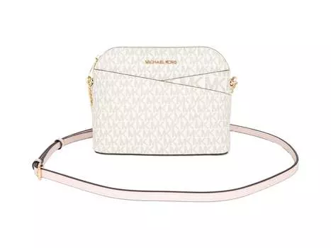 Michael Kors Jet Set Travel Средняя кожаная сумка через плечо с крестообразным куполом, слоновая кость
