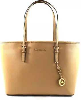 Michael Kors Jet Set Travel Сумка-тоут среднего размера из сафьяновой кожи с застежкой-молнией сверху