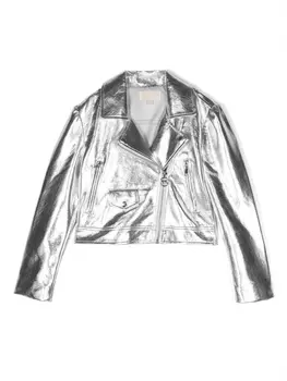 Michael Kors Kids байкерская куртка с эффектом металлик, серебристый