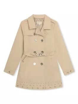 Michael Kors Kids двубортное пальто с логотипом, нейтральный цвет