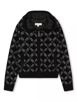Michael Kors Kids кардиган с капюшоном и жаккардовым логотипом, черный