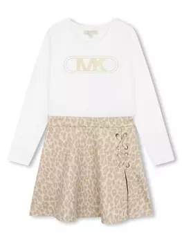Michael Kors Kids платье с длинными рукавами и леопардовым принтом, белый