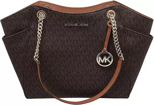 Michael Kors Коричневая большая сумка на плечо из ПВХ Jet Set Travel с большой цепочкой 35F8Gtve7B-847, Коричневый/Желудь
