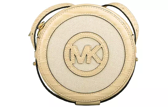 MICHAEL KORS Круглая кожаная сумка Aidy, сумка через плечо, женская, бежево-желтого цвета