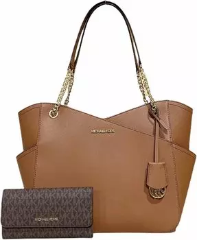 Michael Kors MICHAEL Michael Kors Jet Set Travel Большая сумка на плечо с цепочкой в комплекте Кошелек тройного сложения Jet Set Travel в багажном отделении (коричневый MK 2021)