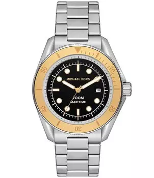 Michael Kors Мужские часы-браслет из нержавеющей стали с тремя стрелками и датой в морском стиле, серебро