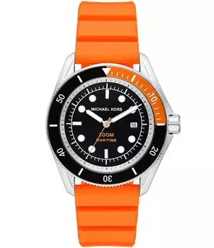 Michael Kors Мужские часы Maritime с тремя стрелками и датой, оранжевый силиконовый ремешок, оранжевый