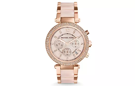 MICHAEL KORS Наручные часы PARKER Collection с кварцевым механизмом, ремешком из нержавеющей стали и розовым циферблатом. Женские часы