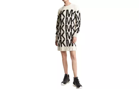 MICHAEL KORS Платье с длинными рукавами женское, черное, белое