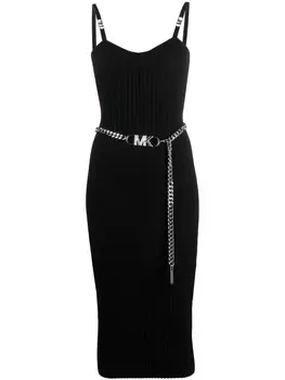 Michael Kors платье в рубчик с логотипом, черный