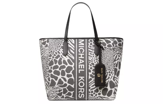 MICHAEL KORS Полиуретановая сумка-шоппер Sinclair, женская, черно-бежевая