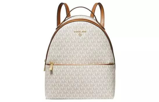 MICHAEL KORS Рюкзак Valerie Coated Canvas среднего размера для женщин, ванильно-белый и желудево-коричневый
