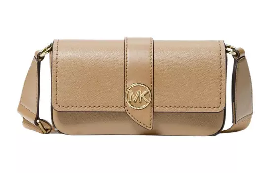 MICHAEL KORS Сумка-багет Greenwich из сафьяновой кожи, сумка через плечо, очень маленькая женская, верблюжьего цвета