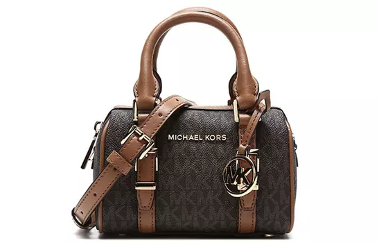 MICHAEL KORS Сумка Bedford Coated Canvas Boston Bag, сумка через плечо, женская, мини, цвет Acorn Brown