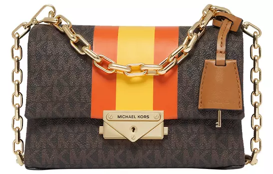 MICHAEL KORS Сумка Cece из коровьей кожи, через плечо, очень маленькая, женская, темно-коричневая, коричнево-оранжевая, красная и желтая